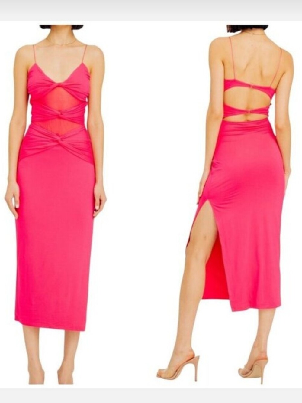 Torn by Ronny Kobo Stevie Pink Twist Cutout Sheer Mesh Midi/maxi Dress S